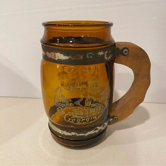 Vintage Georgia Brown Barrel Mug Siesta Ware Style Glass Collectible - Picture 2 of 5